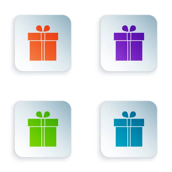 Színes ajándékdoboz ikon izolált fehér háttér. Készlet ikonok-ban színdús négyzet gombok. Vektoros illusztráció — Stock Vector