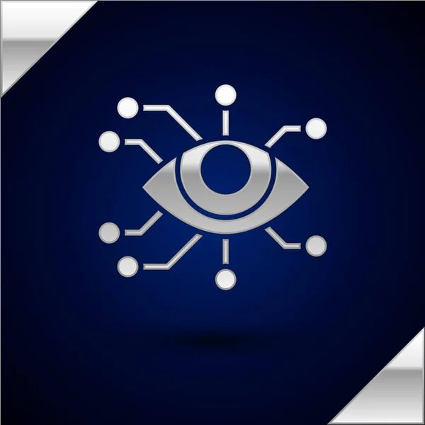 Icono de exploración Silver Eye aislado sobre fondo azul oscuro. Ojo escáner. Comprobación de seguridad. Signo cibernético. Ilustración vectorial — Archivo Imágenes Vectoriales