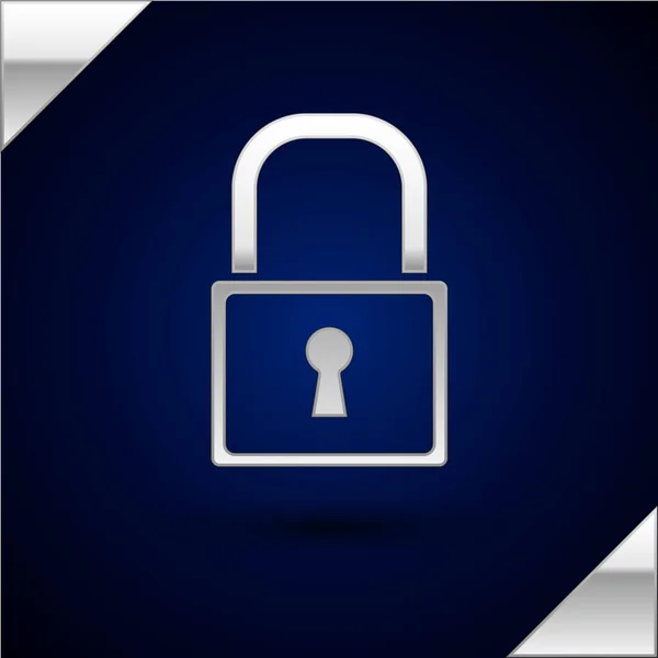 Icono Silver Lock aislado sobre fondo azul oscuro. Señal de candado. Seguridad, seguridad, protección, concepto de privacidad. Ilustración vectorial — Vector de stock