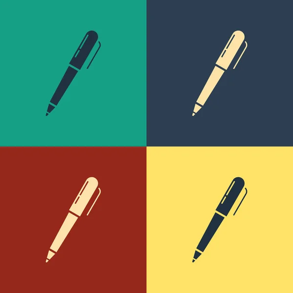 Icône stylo couleur isolée sur fond couleur. Dessin style vintage. Illustration vectorielle — Image vectorielle
