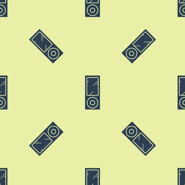 Blue Music player icoon geïsoleerd naadloos patroon op gele achtergrond. Draagbaar muziekapparaat. Vector Illustratie — Stockvector