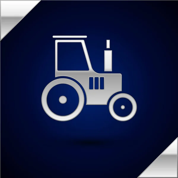 Silbernes Traktorsymbol isoliert auf dunkelblauem Hintergrund. Vektorillustration — Stockvektor