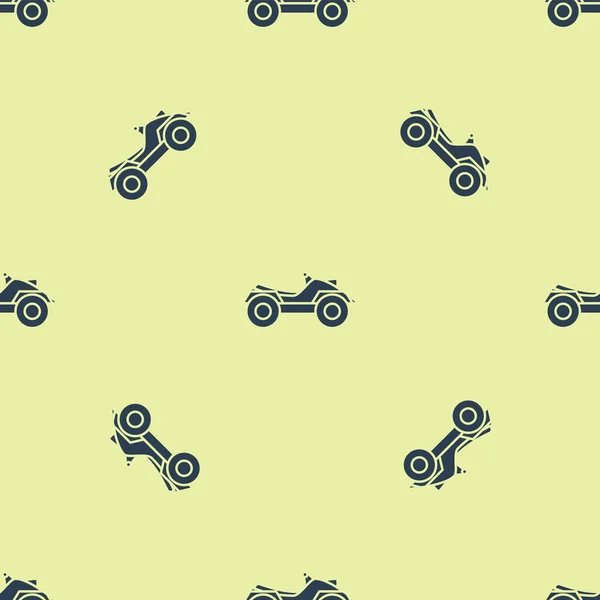 Blaues Geländefahrzeug oder ATV-Motorrad-Symbol isoliert nahtlose Muster auf gelbem Hintergrund. Quad fahren. Extremsport. Vektorillustration — Stockvektor
