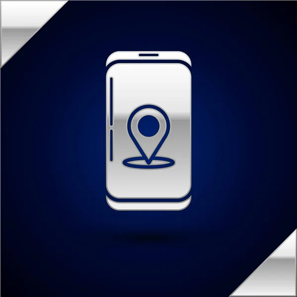 Silver Infographic of city map navigation icon isolated on dark blue background (en inglés). Diseño de concepto de interfaz de aplicación móvil. Concepto de geolacación. Ilustración vectorial — Vector de stock