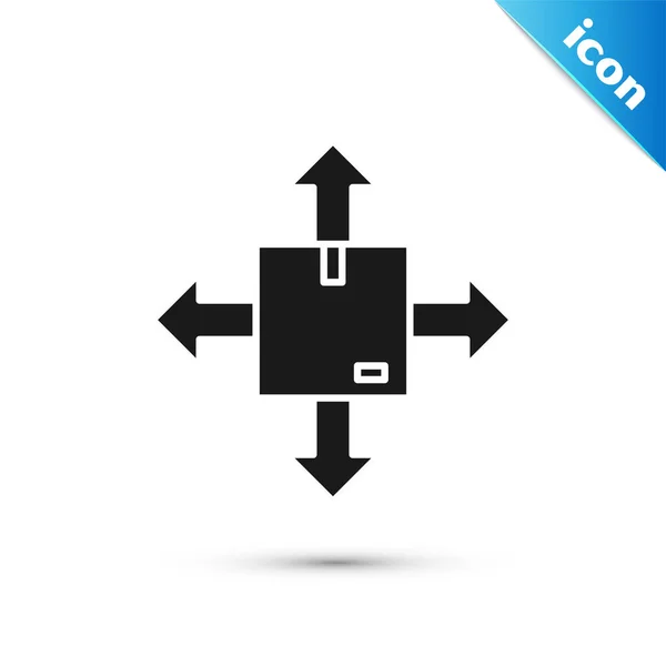 Schwarzer Karton mit Verkehrssymbolsymbol auf weißem Hintergrund. Box, Paket, Paketschild. Lieferung, Transport und Versand. Vektorillustration — Stockvektor