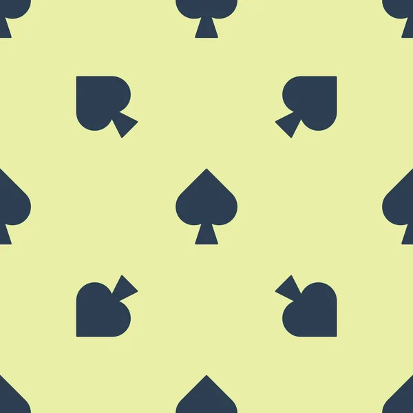 Carte à jouer bleue avec icône symbole pique motif isolé sans couture sur fond jaune. Casino de jeu. Illustration vectorielle — Image vectorielle