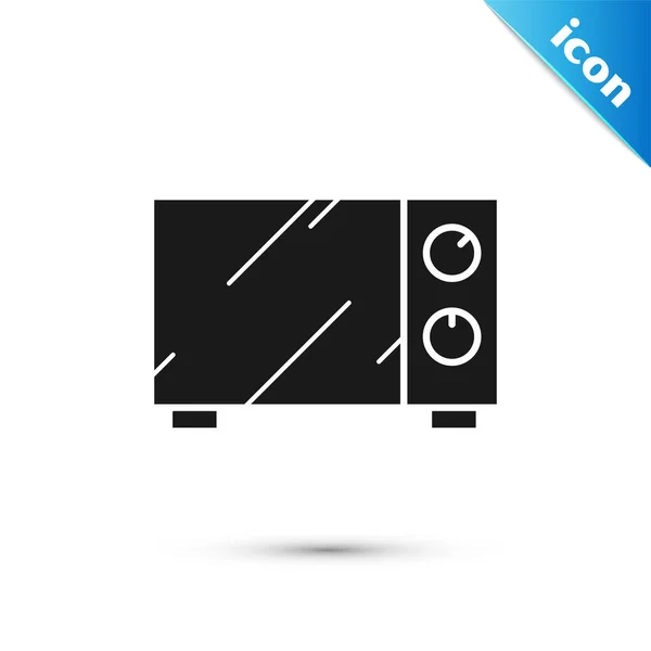Czarna ikona kuchenki mikrofalowej izolowana na białym tle. Ikona urządzeń gospodarstwa domowego. Ilustracja wektora — Wektor stockowy
