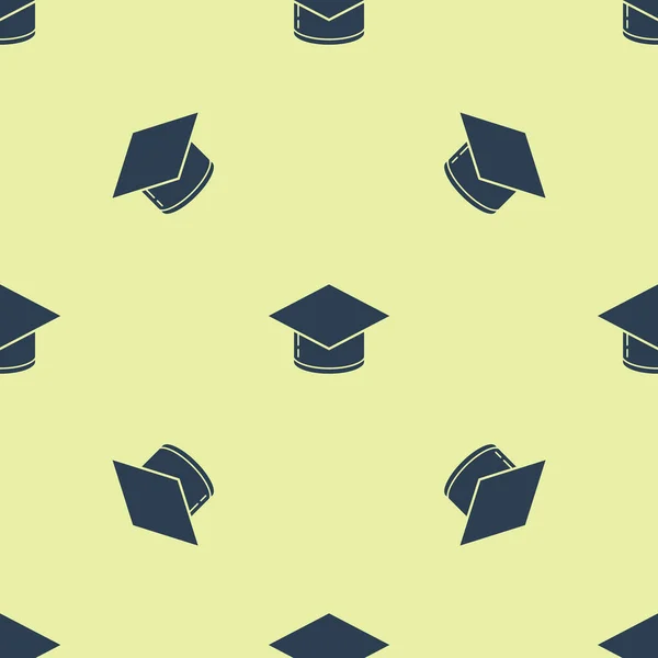 Blue Graduation cap icona isolato modello senza soluzione di continuità su sfondo giallo. Cappello da laurea con icona a nappa. Illustrazione vettoriale — Vettoriale Stock