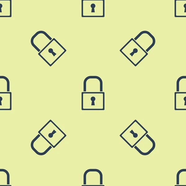 Blue Lock icoon geïsoleerd naadloos patroon op gele achtergrond. Hangslotteken. Beveiliging, veiligheid, bescherming, privacy concept. Vector Illustratie — Stockvector