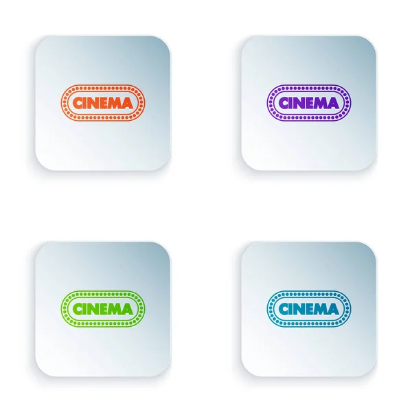 Color Cinema poster design template icon isolated on white background. Movie time concept banner design. Set icons in colorful square buttons. Vector Illustration