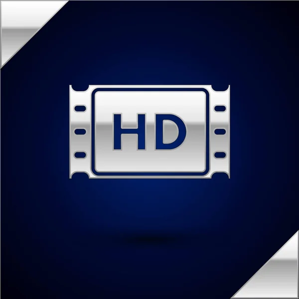 Filme de prata 4k, fita, ícone de quadro isolado no fundo azul escuro. Ilustração vetorial —  Vetores de Stock