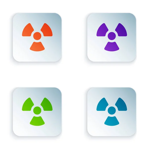 Color Radioactive icon isolated on white background. Radioactive toxic symbol. Radiation Hazard sign. Set icons in colorful square buttons. Vector Illustration — Stock Vector