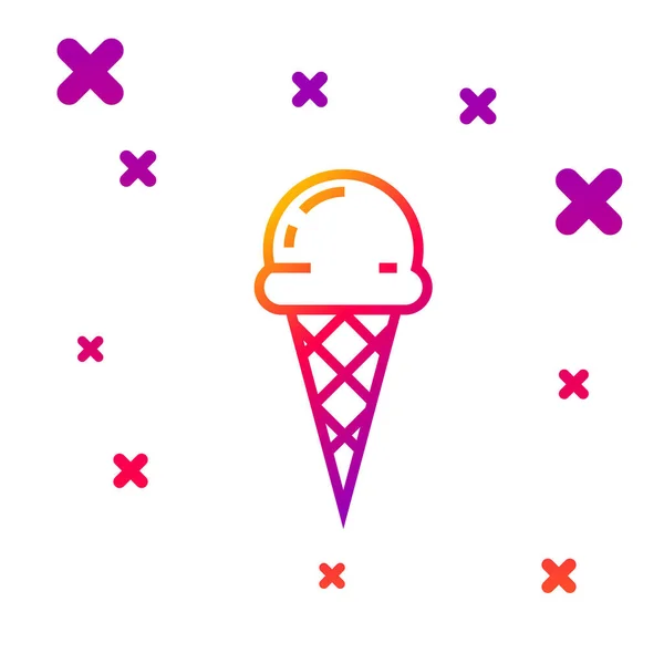 Ligne de couleur Crème glacée en cône de gaufre icône isolée sur fond blanc. Doux symbole. Formes dynamiques aléatoires de gradient. Illustration vectorielle — Image vectorielle