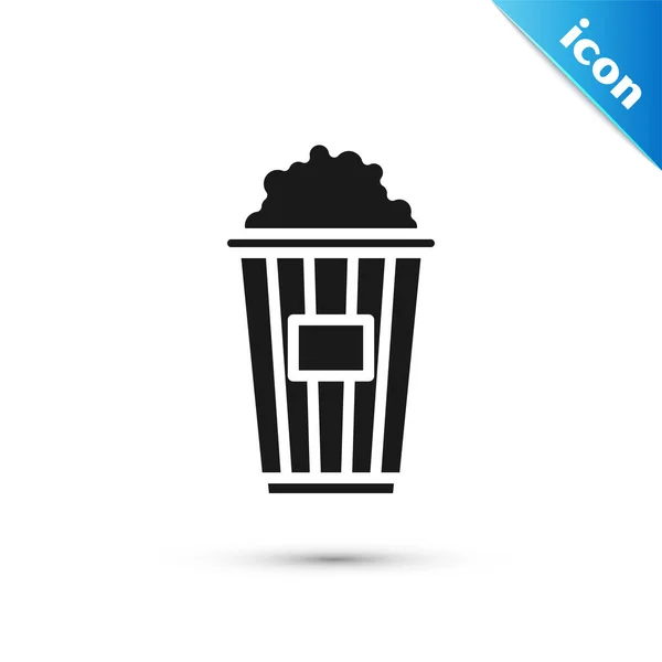 Schwarzes Popcorn in Pappschachtel-Icon isoliert auf weißem Hintergrund. Popcorn-Eimerbox vorhanden. Vektorillustration — Stockvektor