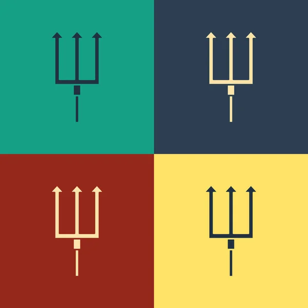 Colore Nettuno icona Tridente isolato su sfondo colore. Disegno in stile vintage. Illustrazione vettoriale — Vettoriale Stock
