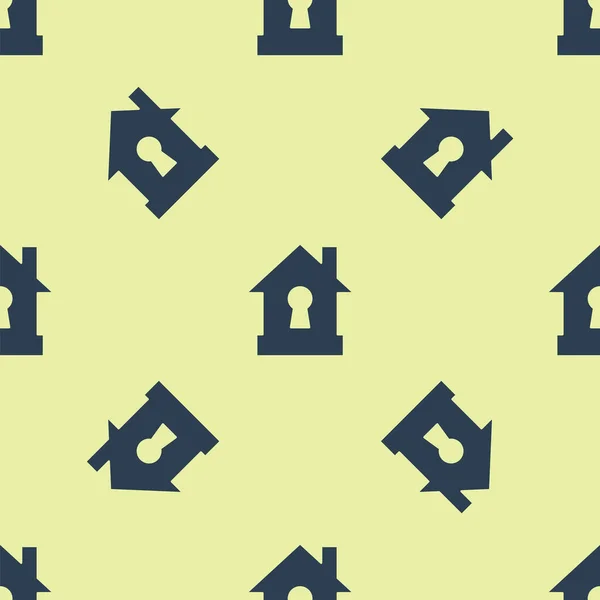 Casa azul bajo icono de protección aislado patrón sin costuras sobre fondo amarillo. Protección, seguridad, protección, concepto de defensa. Ilustración vectorial — Vector de stock