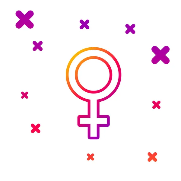 Farblinie Weibliches Gender-Symbol auf weißem Hintergrund isoliert. Venus-Symbol. Das Symbol für einen weiblichen Organismus oder eine Frau. Gradient zufällige dynamische Formen. Vektorillustration — Stockvektor