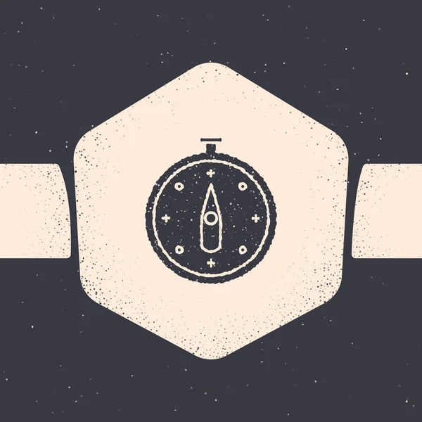 Icône Grunge Compass isolée sur fond gris. Windrose symbole de navigation. Signe rose des vents. Dessin vintage monochrome. Illustration vectorielle — Image vectorielle
