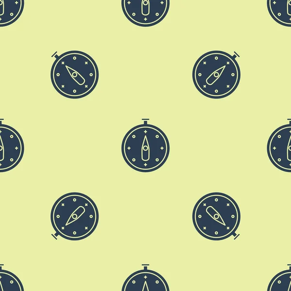 Icône Blue Compass isolé motif sans couture sur fond jaune. Windrose symbole de navigation. Signe rose des vents. Illustration vectorielle — Image vectorielle