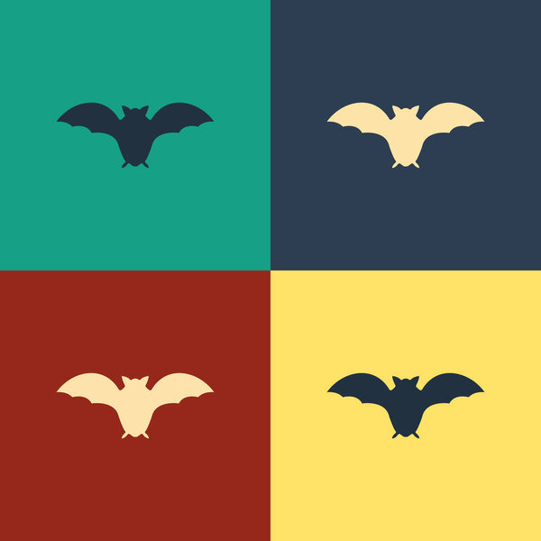 Color Flying bat icon isolated on color background. Vintage style drawing. Vector Illustration