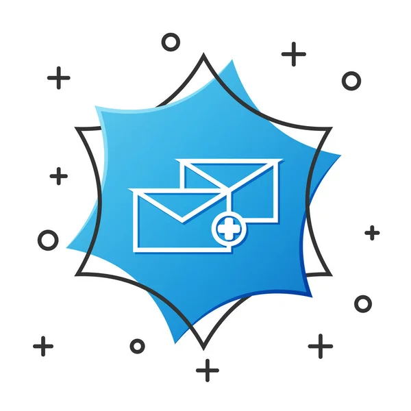 Weiße Linie Umschlagsymbol isoliert auf weißem Hintergrund. empfangen Nachrichtenkonzept. neu, eingehende E-Mails, SMS. Postzustelldienst. blauer Sechskant-Knopf. Vektorillustration — Stockvektor