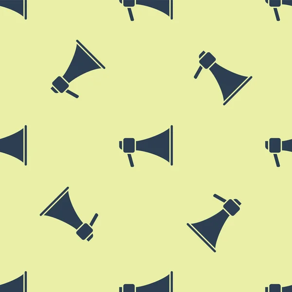Blue Megaphone icon isolated seamless pattern on yellow background. Speaker sign. Vector Illustration — 스톡 벡터