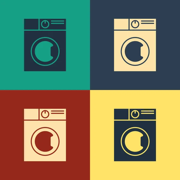 Farbreinigungssymbol isoliert auf farbigem Hintergrund. Waschmaschinensymbol. Waschmaschine - Waschmaschine. Haushaltsgerätesymbol. Vintage-Stil Zeichnung. Vektorillustration — Stockvektor