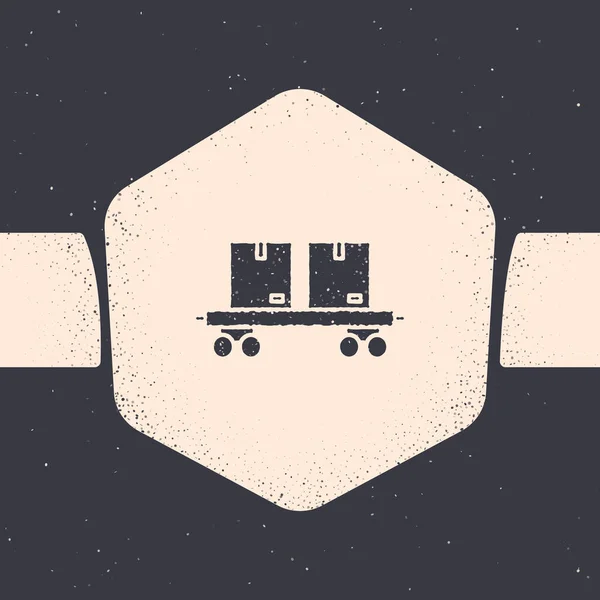 Grunge Icono de carro de ferrocarril aislado sobre fondo gris. Dibujo vintage monocromo. Ilustración vectorial — Vector de stock