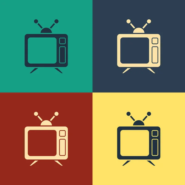 Color Tv icon isolated on color background. Television sign. Vintage style drawing. Vector Illustration — Stock Vector