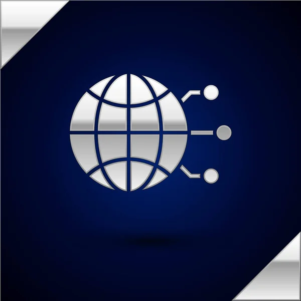 Silver Tecnologia globale o icona del social network isolato su sfondo blu scuro. Illustrazione vettoriale — Vettoriale Stock