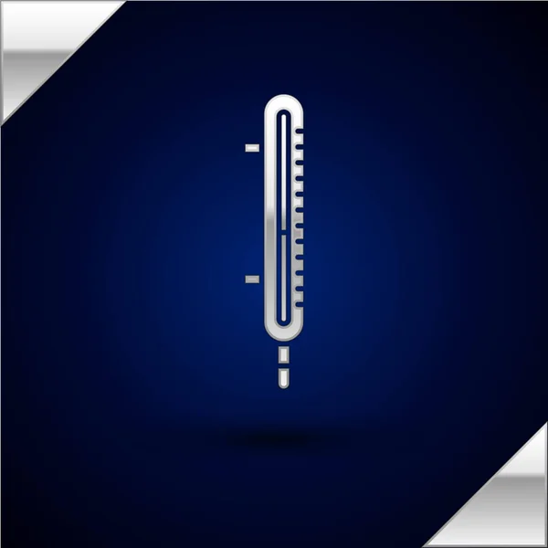 Termometro Meteorologia Argento icona di misurazione isolato su sfondo blu scuro. Apparecchiatura termometrica che mostra tempo caldo o freddo. Illustrazione vettoriale — Vettoriale Stock