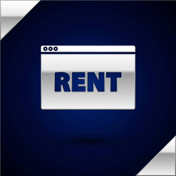 Silver hängande skylt med texten Online Rent ikon isolerad på mörkblå bakgrund. Skylt med text Rent. Vektor Illustration — Stock vektor