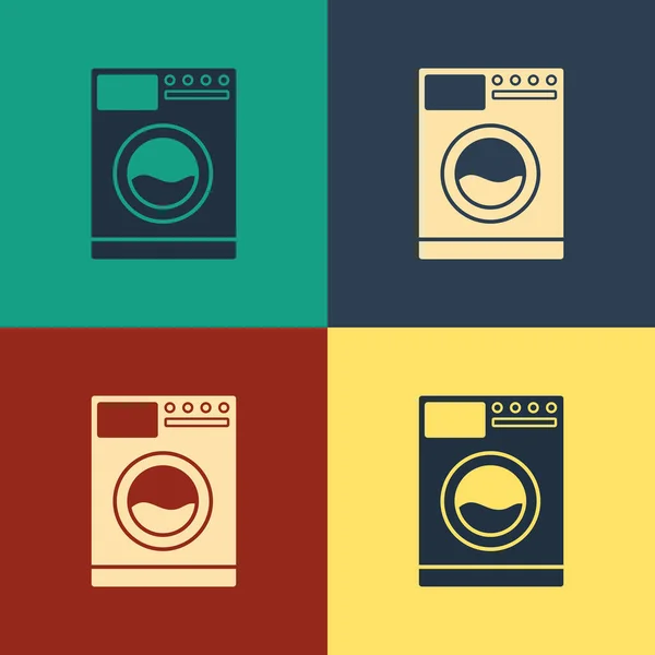 Εικονίδιο πλυσίματος χρωμάτων που απομονώνεται στο φόντο χρωμάτων. Εικονίδιο πλυντηρίου. Πλυντήριο ρούχων - πλυντήριο ρούχων. Σύμβολο οικιακής συσκευής. Vintage σχέδιο στυλ. Εικονογράφηση διανύσματος — Διανυσματικό Αρχείο