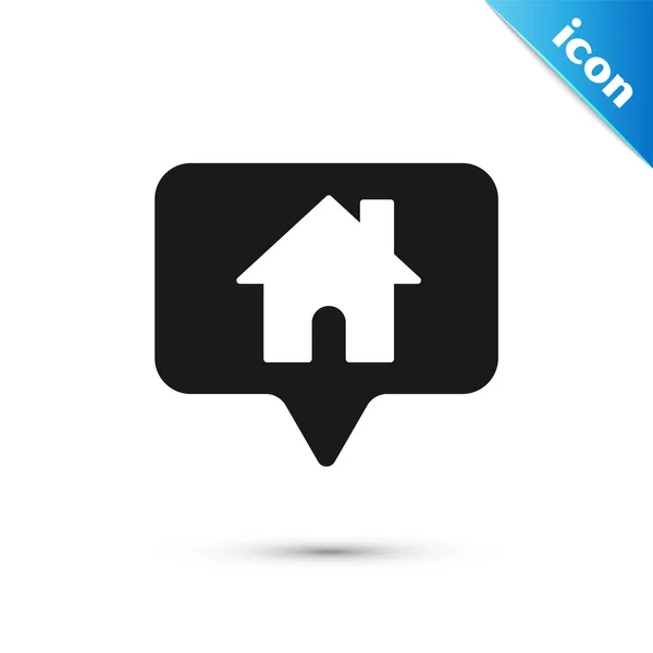 Ponteiro de mapa preto com ícone de casa isolado no fundo branco. Símbolo do marcador de localização. Ilustração vetorial — Vetor de Stock