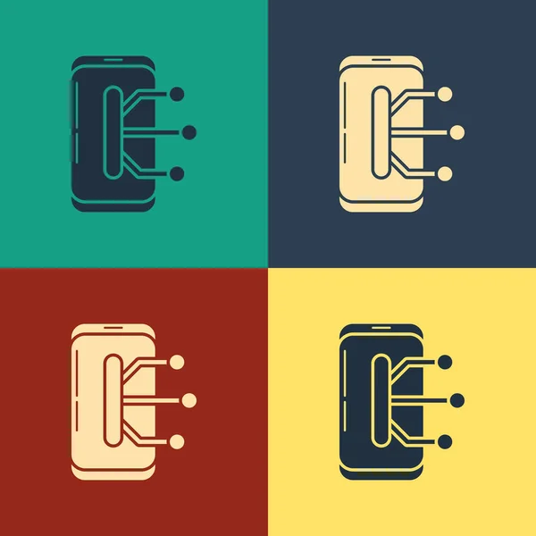 Color Smartphone, icono del teléfono móvil aislado en el fondo de color. Dibujo de estilo vintage. Ilustración vectorial — Vector de stock