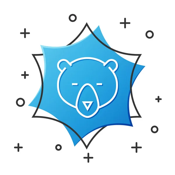 Белая линия Медвежья голова значок изолирован на белом фоне. Синяя шестиугольная кнопка. Векторная миграция — стоковый вектор