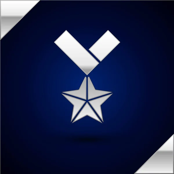 Silver Military award medal icon isolated on dark blue background. Армейский знак. Векторная миграция — стоковый вектор