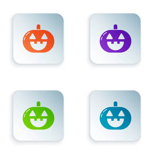 Färg Pumpkin ikon isolerad på vit bakgrund. Glad halloweenfest. Ställ ikoner i färgglada fyrkantiga knappar. Vektor Illustration — Stock vektor