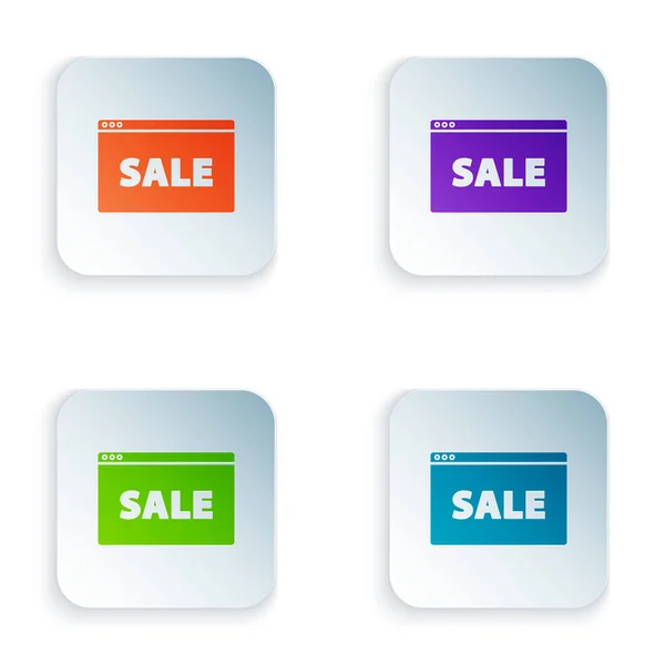 Color Hanging sign with text Online Sale icon isolated on white background. Signboard with text Sale. Set icons in colorful square buttons. Vector Illustration — Stock Vector