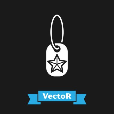 Beyaz Askeri künye simgesi siyah arka planda izole edildi. Kimlik etiketi simgesi. Ordu işareti. Vektör İllüstrasyonu