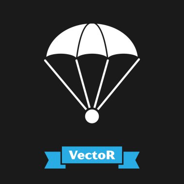 Beyaz Paraşüt simgesi siyah arkaplanda izole edildi. Vektör İllüstrasyonu