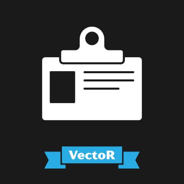 Siyah arka planda yalıtılmış Beyaz Kimlik rozeti simgesi. Bu sunum için kullanılabilir, şirketin kimliği, reklam. Vektör İllüstrasyonu