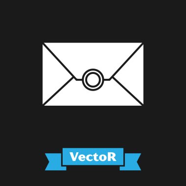 Siyah arkaplanda beyaz zarf simgesi izole edildi. E- posta mektup sembolü. Vektör İllüstrasyonu