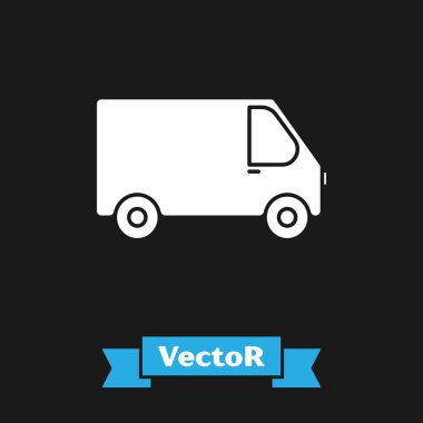 Beyaz kargo kamyonu ikonu siyah arka planda izole edildi. Vektör İllüstrasyonu