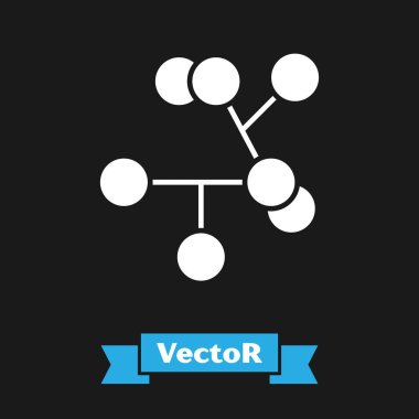 Beyaz Molekül simgesi siyah arkaplanda izole edildi. Kimya moleküllerinin yapısı, fen öğretmenlerinin yenilikçi eğitim posteri. Vektör İllüstrasyonu