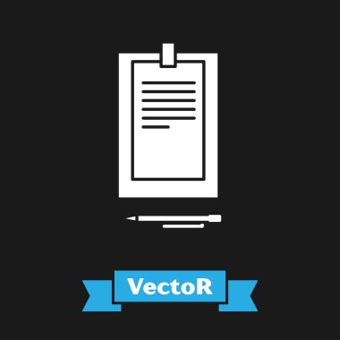 Siyah arkaplanda belge simgesi olan beyaz pano. Vektör İllüstrasyonu