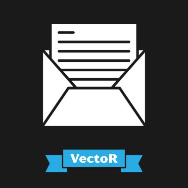 Siyah arkaplanda beyaz posta ve e-posta simgesi izole edildi. Zarf sembolü e-postası. E- posta kodu. Vektör İllüstrasyonu