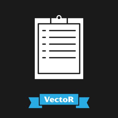 Siyah arkaplanda kontrol listesi simgesi olan beyaz pano. Vektör İllüstrasyonu