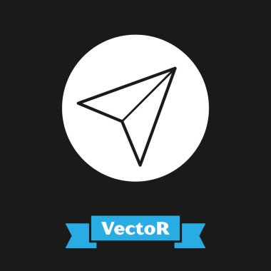 Siyah arkaplanda beyaz kağıt uçak simgesi izole edildi. Vektör İllüstrasyonu