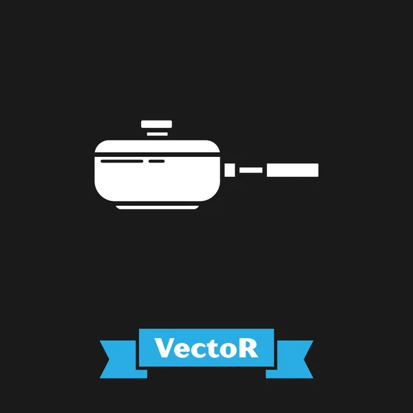 Ícone de frigideira branco isolado no fundo preto. Símbolo de fritar ou assar alimentos. Ilustração vetorial — Vetor de Stock